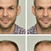 Homme avec différentes calvities et styles de barbe.