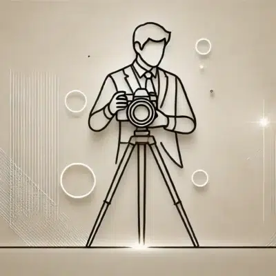 Silhouette d'un photographe avec appareil photo sur trépied.