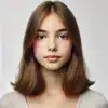 Portrait jeune femme cheveux bruns courts souriante.
