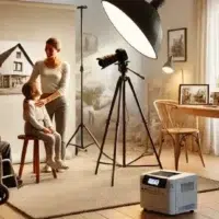 Séance photo familiale dans un salon lumineux.