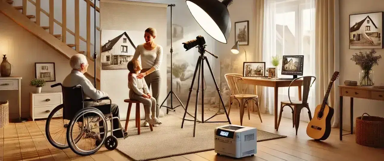 Séance photo familiale dans un salon lumineux.