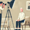 Photographe prend un portrait en studio.