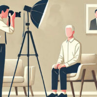 Photographe prend un portrait en studio.