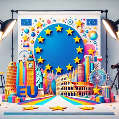 Décorations colorées des monuments européens et symboles de l'UE.