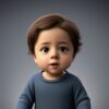 Enfant au pull bleu, regard curieux.