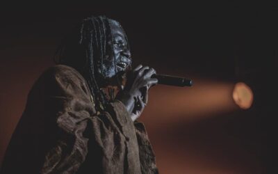 Chanteur sur scène avec micro.