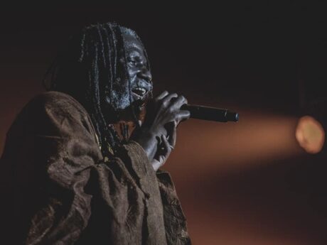Chanteur sur scène avec micro.