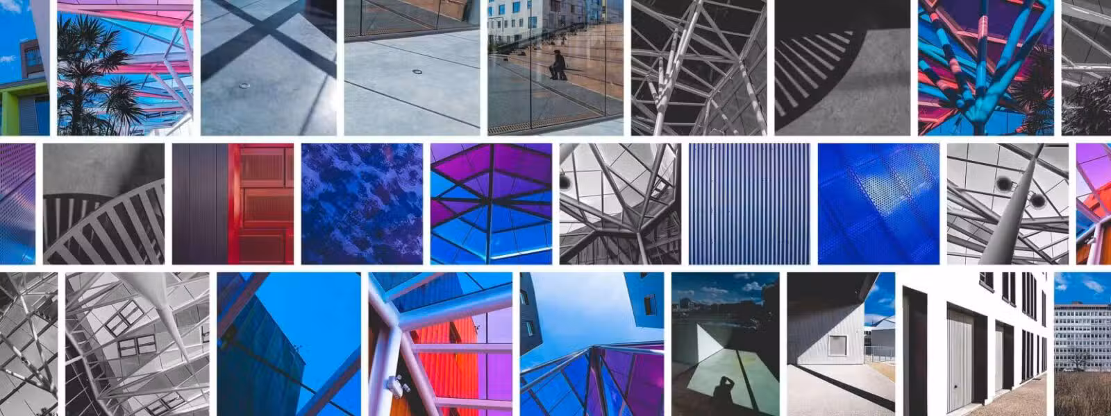 Collage coloré de photos d'architectures modernes.