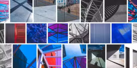 Collage coloré de photos d'architectures modernes.
