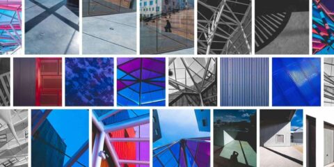 Collage coloré de photos d'architectures modernes.