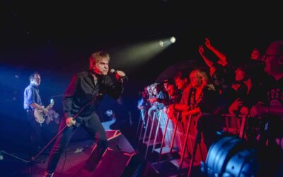 Chanteur en concert devant un public enthousiaste.