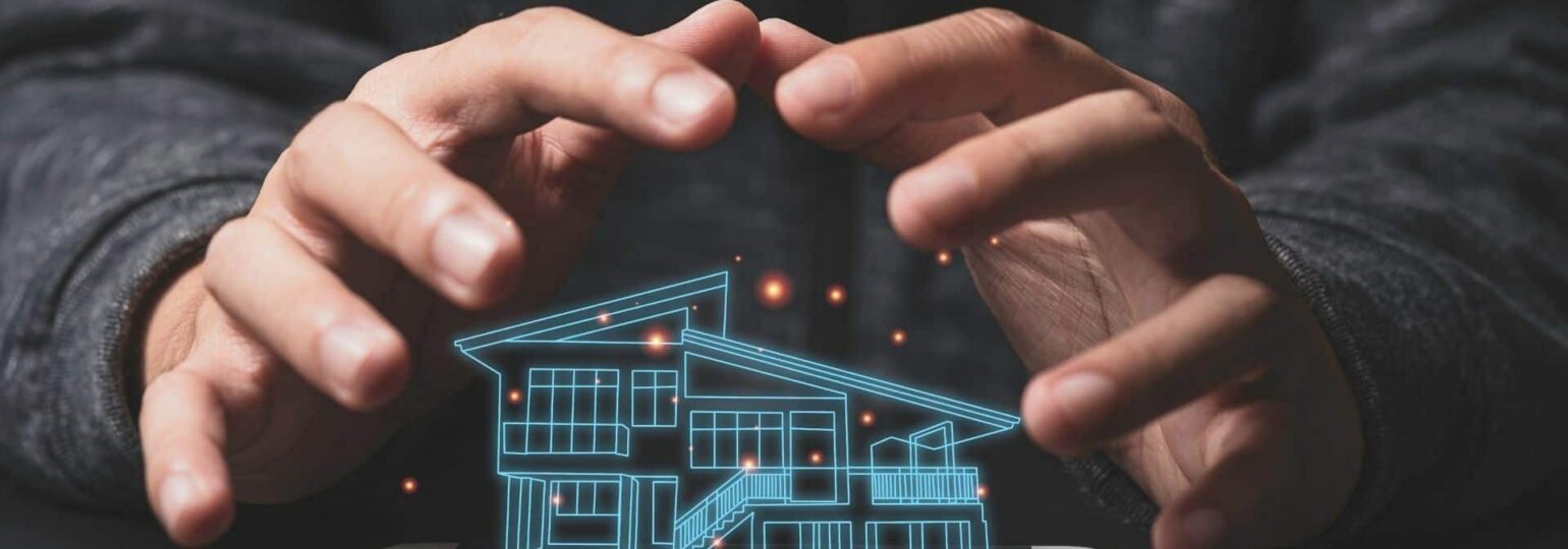 Maison holographique émergeant d'un smartphone.