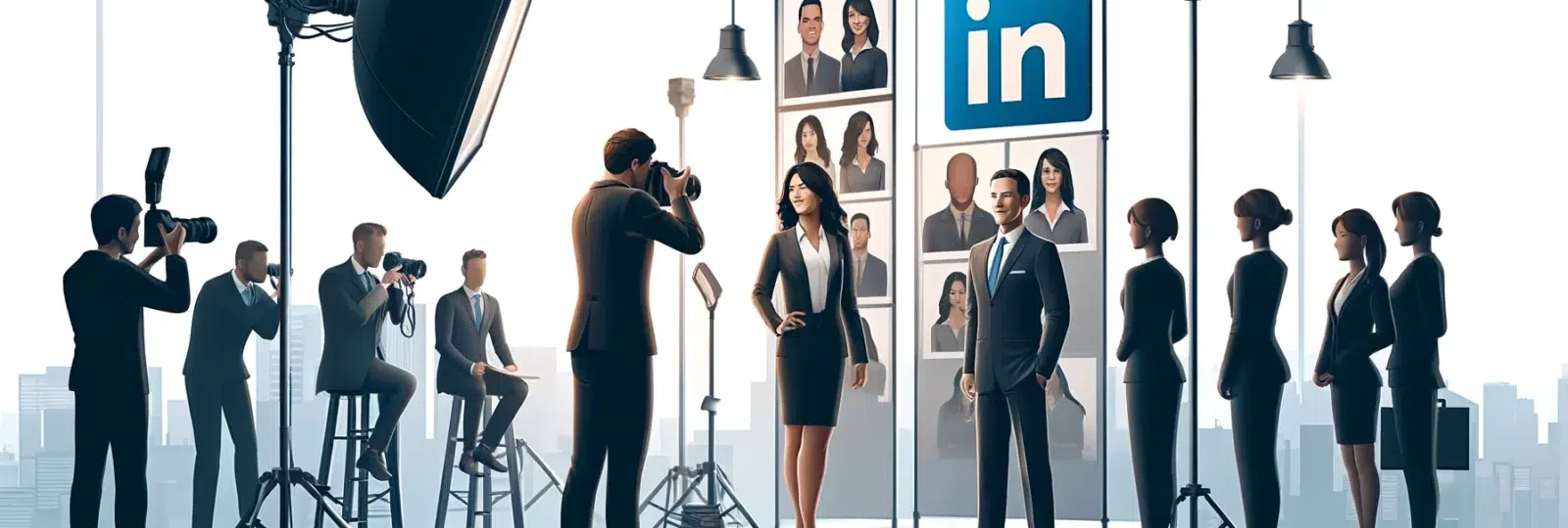 Photographes et modèles sur un plateau LinkedIn.