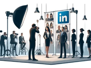 Photographes et modèles sur un plateau LinkedIn.