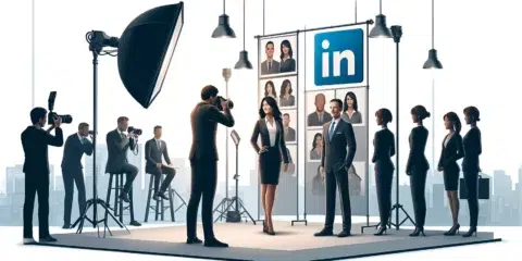 Photographes et modèles sur un plateau LinkedIn.