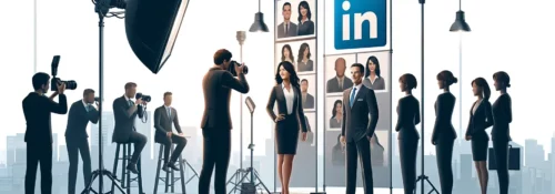 Photographes et modèles sur un plateau LinkedIn.