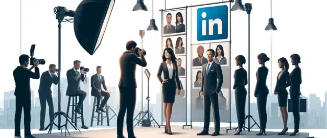 Photographes et modèles sur un plateau LinkedIn.