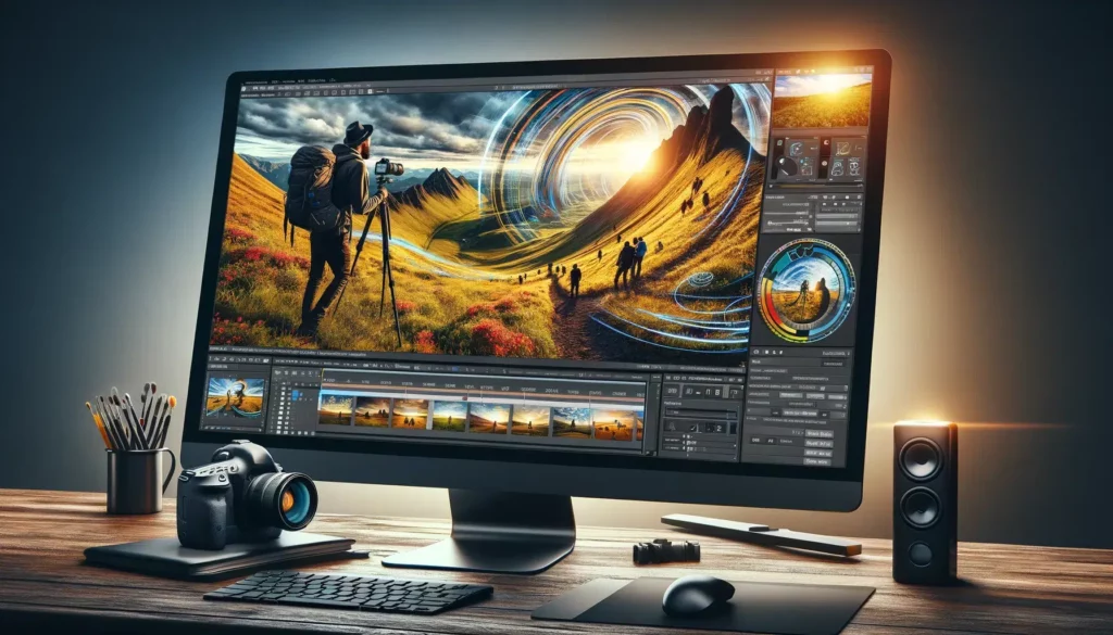 Écran d'ordinateur montrant l'édition photo avancée.