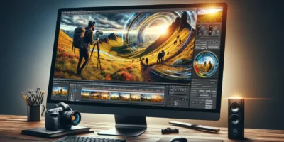 Écran d'ordinateur montrant l'édition photo avancée.