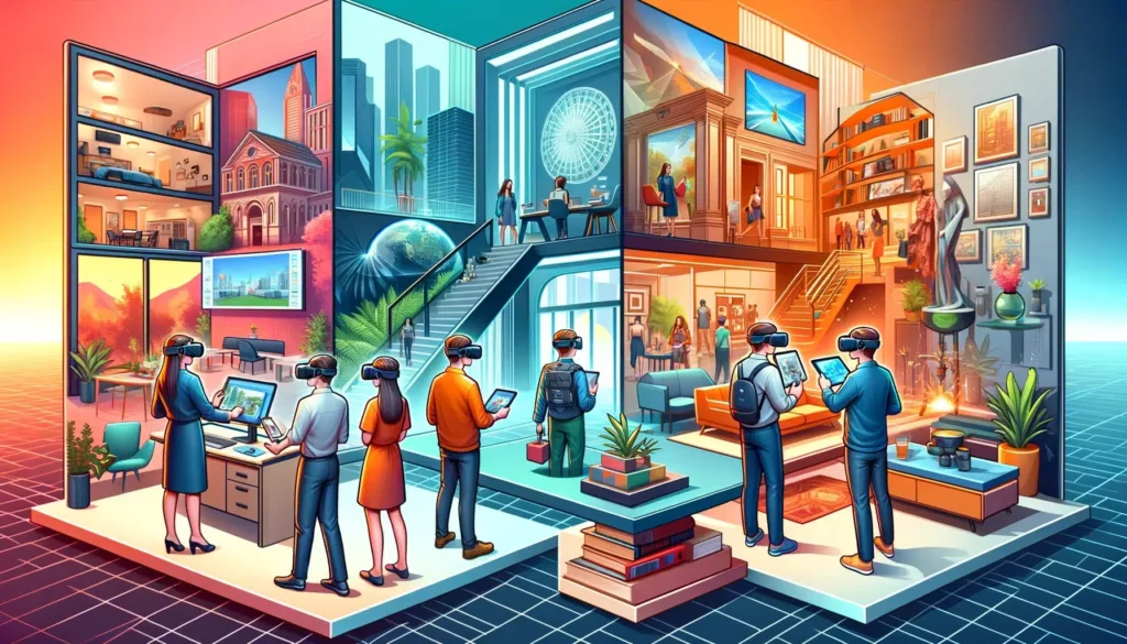 Personnes explorant réalité virtuelle immersive.