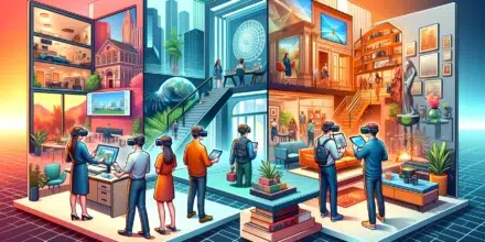 Personnes explorant réalité virtuelle immersive.