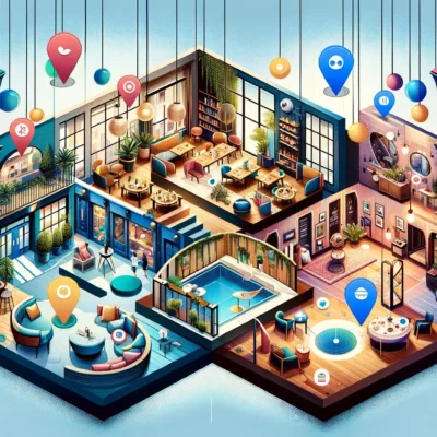 Illustration futuriste de lieux modernes et connectés.