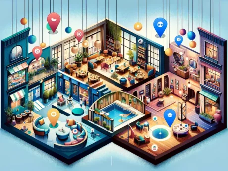 Illustration futuriste de lieux modernes et connectés.