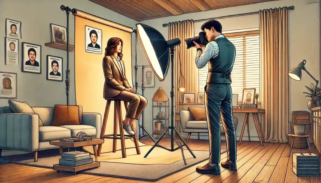 Séance photo professionnelle dans un studio moderne.