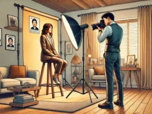 Séance photo professionnelle dans un studio moderne.