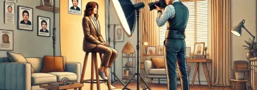 Séance photo professionnelle dans un studio moderne.