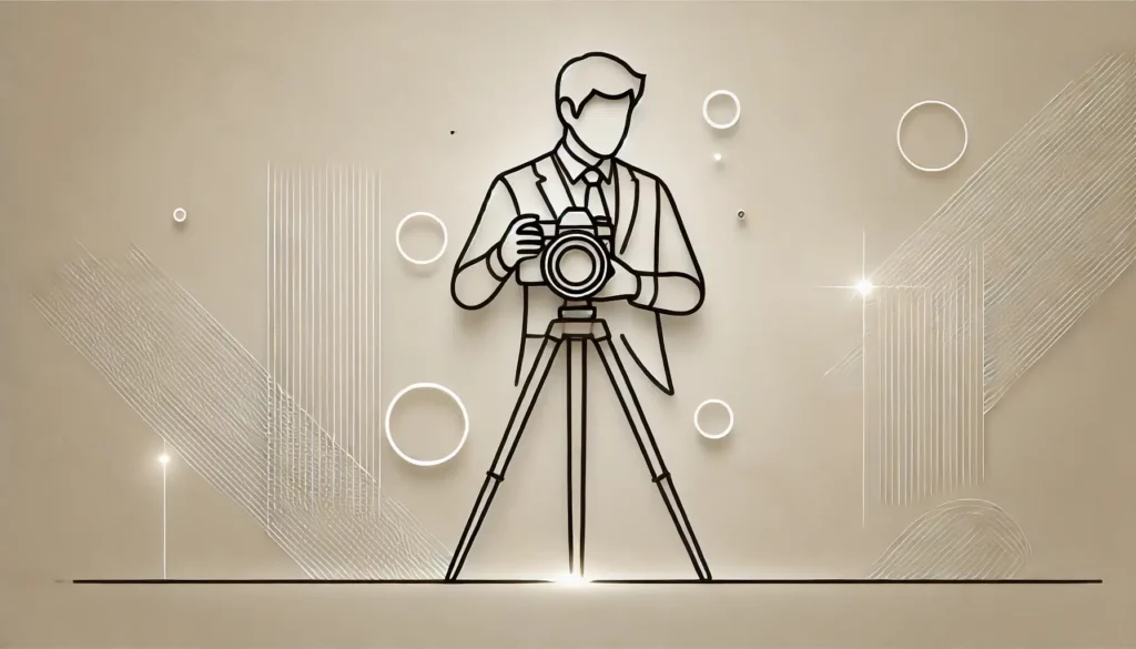 Silhouette d'un photographe avec appareil photo sur trépied.