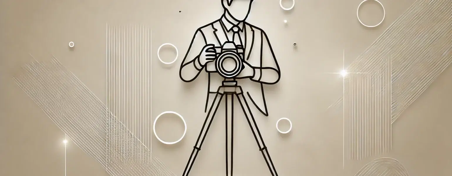 Silhouette d'un photographe avec appareil photo sur trépied.