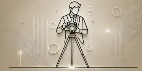 Silhouette d'un photographe avec appareil photo sur trépied.