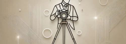 Silhouette d'un photographe avec appareil photo sur trépied.