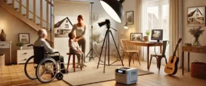 Séance photo familiale dans un salon lumineux.