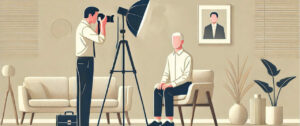 Photographe prend un portrait en studio.
