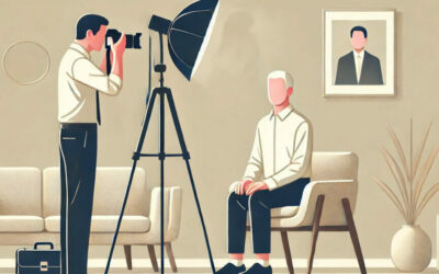 Photographe prend un portrait en studio.