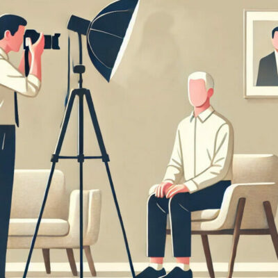 Photographe prend un portrait en studio.