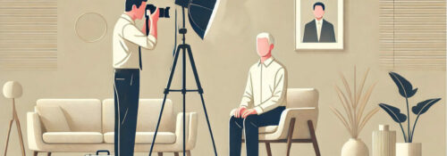 Photographe prend un portrait en studio.