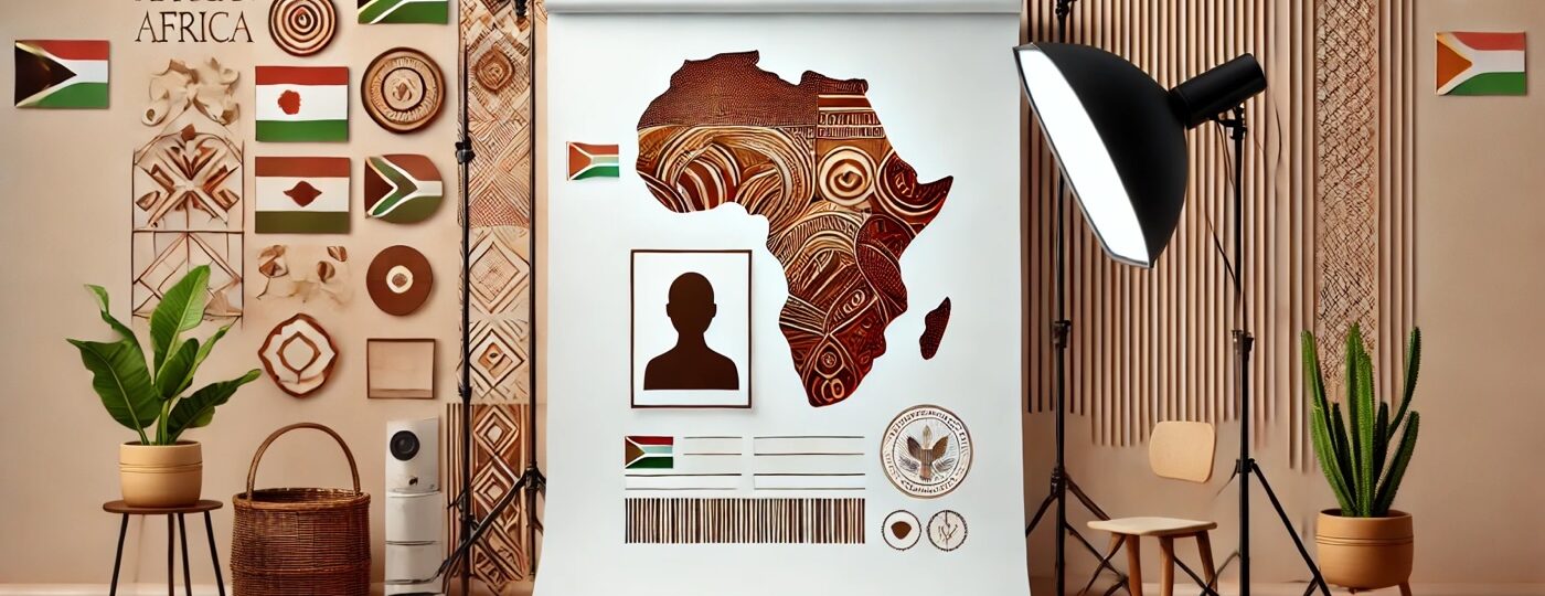 Décor africain avec carte et motifs culturels.