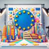 Décorations colorées des monuments européens et symboles de l'UE.