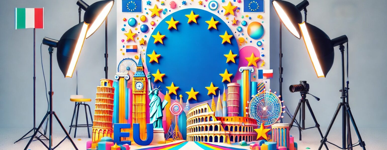 Décorations colorées des monuments européens et symboles de l'UE.