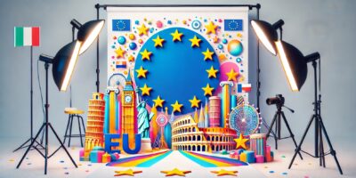 Décorations colorées des monuments européens et symboles de l'UE.