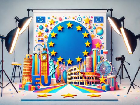 Décorations colorées des monuments européens et symboles de l'UE.