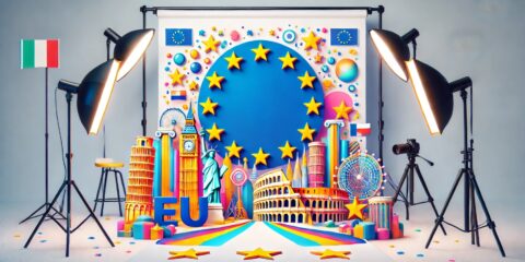 Décorations colorées des monuments européens et symboles de l'UE.