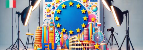 Décorations colorées des monuments européens et symboles de l'UE.