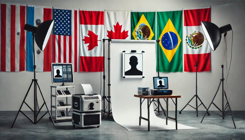 Studio photo avec drapeaux internationaux.
