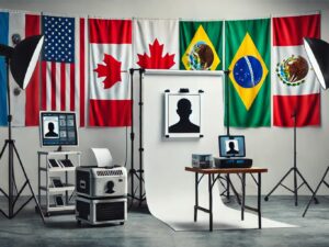 Studio photo avec drapeaux internationaux.