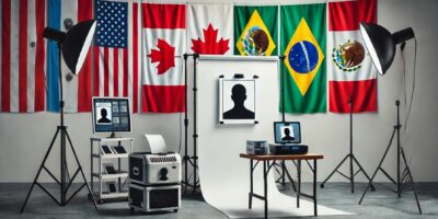 Studio photo avec drapeaux internationaux.