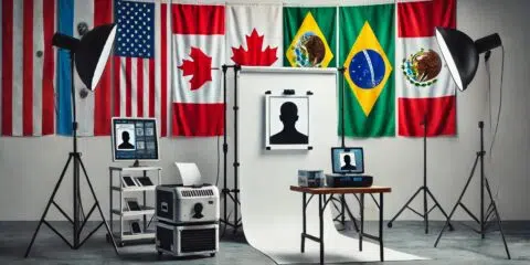 Studio photo avec drapeaux internationaux.